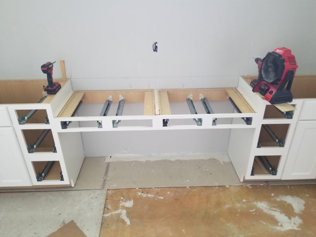 Two installed vanity desks.